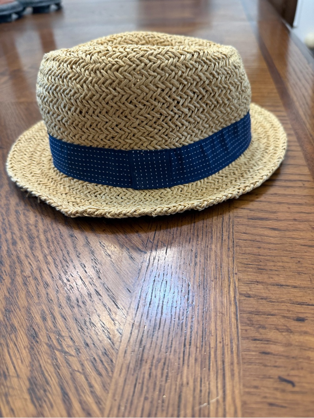 Kids Straw Fedora Hat with Navy Band